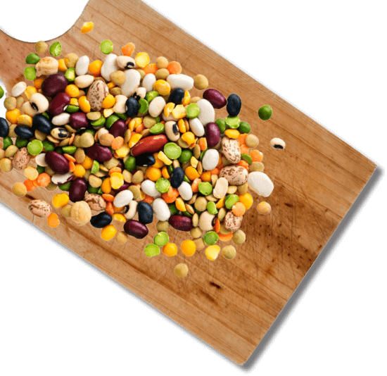 Beans on wooden platter